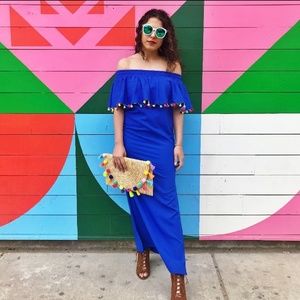 💙 Blue Pom Pom Maxi Dress